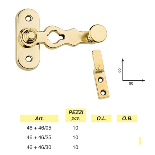 Art.46 + 46/05 - 25 - 30 - Shutter catch with rod. 05 / 25 / 30